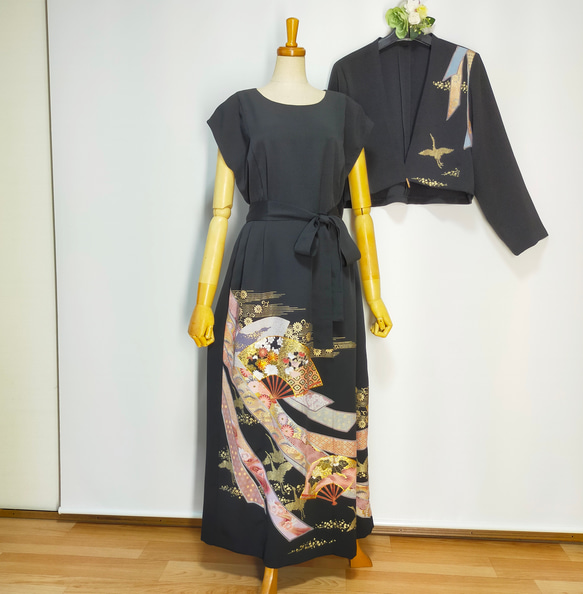 黒留袖アンサンブル*フレンチワンピ+長袖ボレロ*リボン付き*着物