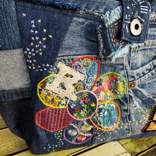 刺繍デニムバック No.574 デニムリメイク ショルダーバッグ 刺繍バック