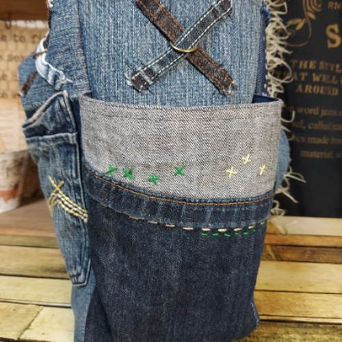 刺繍デニムバック No.574 デニムリメイク ショルダーバッグ 刺繍バック