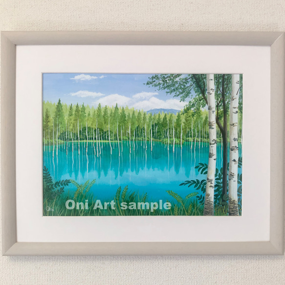 美瑛・青い池04」アクリル画 原画 風景画 額縁付 F4サイズ 絵画 Oni