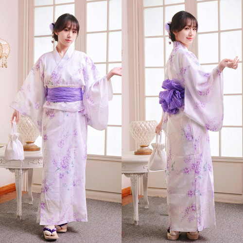 特価】翌日発送 セパレート浴衣&しわ兵児帯セット 2Way 藤の花柄 浴衣