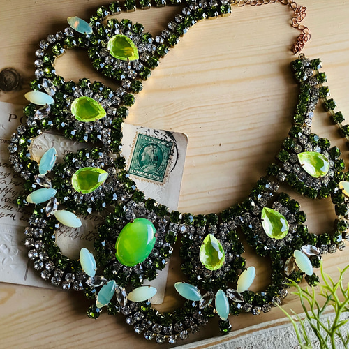 希少◇チェコ ウランガラス ヴィンテージ ネックレス◇Bijoux.M.G刻印