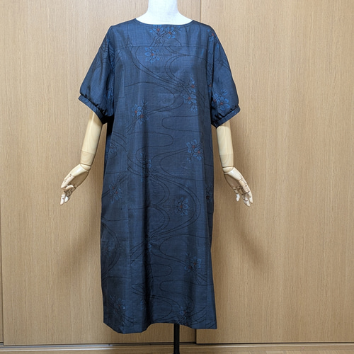 SOLD 着物リメイク ワンピース 大島紬 フリーサイズ ワンピース さら