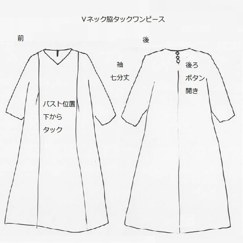 着物リメイクオーダー】Vネック脇タックワンピース（裏地なし