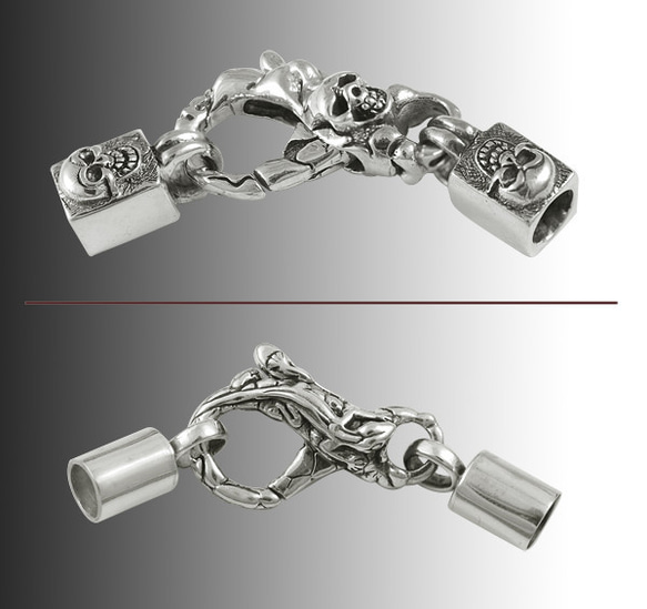 シルバー925 フック＆エンドセット 5-6mm レザー用 Size: 50x16mm Hole