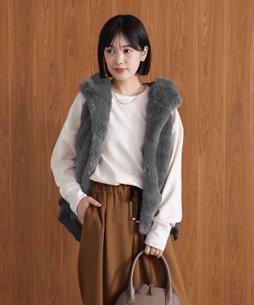 SALE】異素材MIXダウンファーベスト◇コーデにプラスするだけで旬顔に