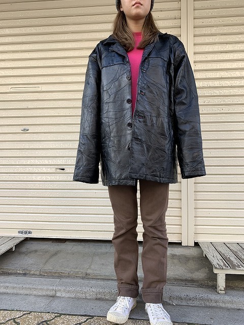 90s ビンテージ LEATHER WORKS パッチワーク クラフト レザー ハーフ
