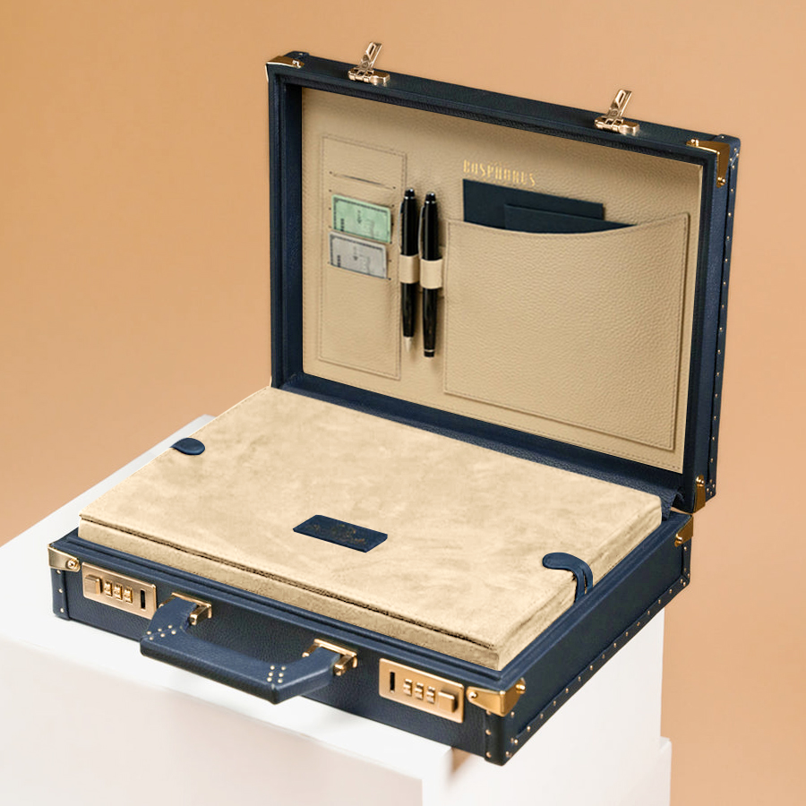 BOSPHORUS LEATHER WATCH CASE 10 + 2POCKET TOGO DARK BLUE & LIGHT