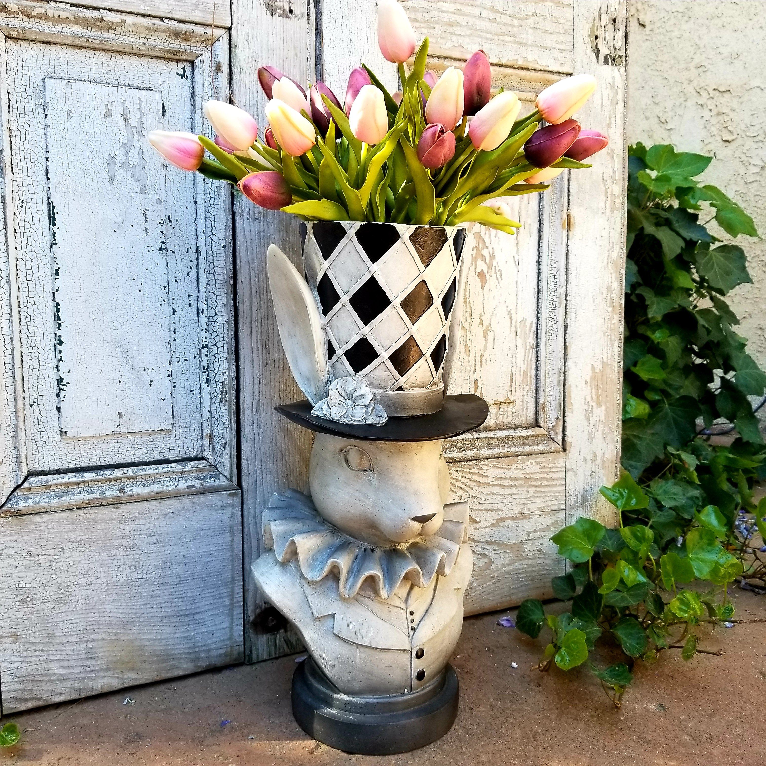 Resin Top Hat Bunny Rabbit Bust Flower Pot - City Farmhouse Antiques