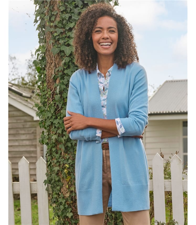 Light Blue | Cashmere Merino Longline Open Cardigan | WoolOvers US