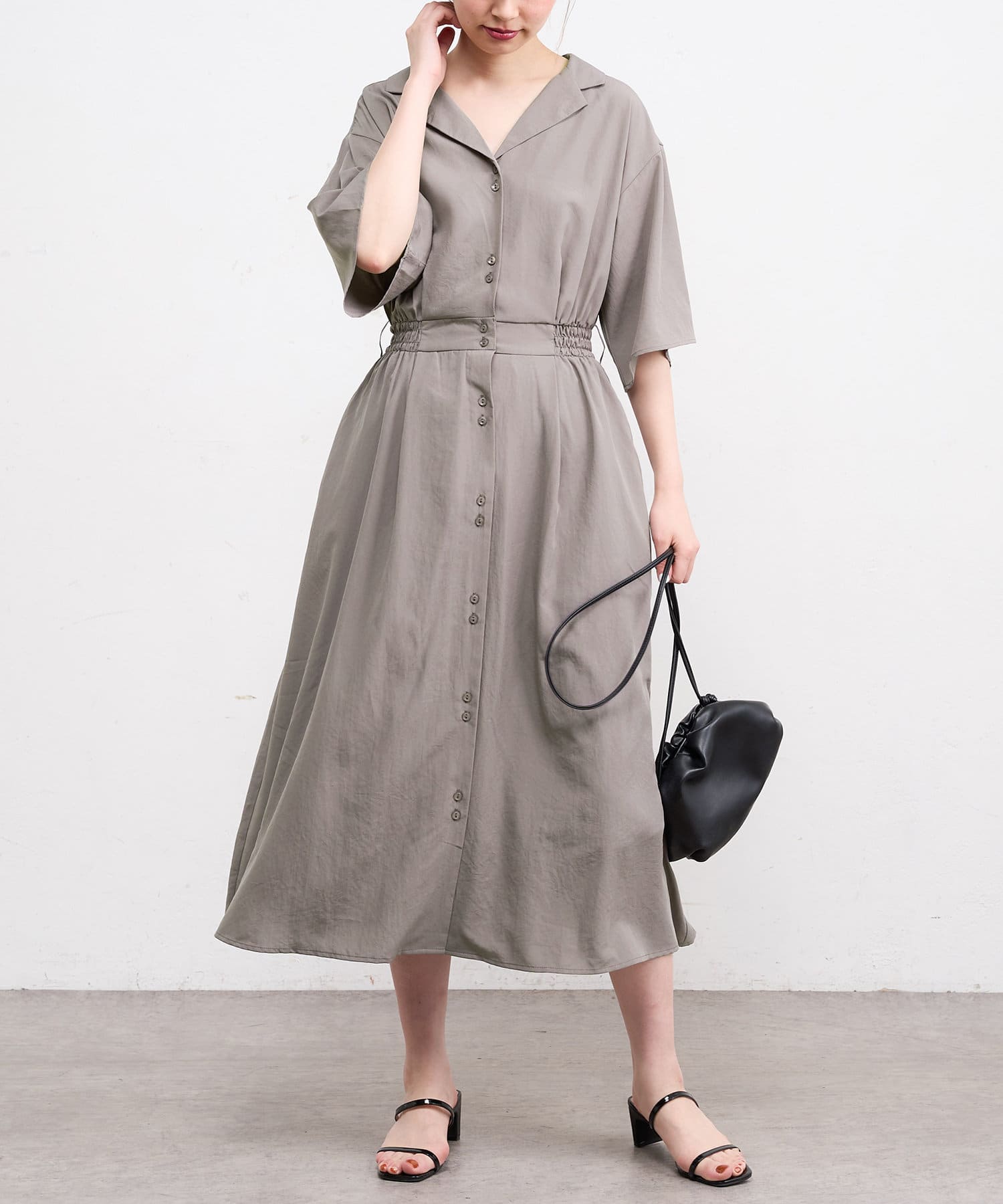 WEB限定】ウエストリボン開襟シャツワンピース | natural couture