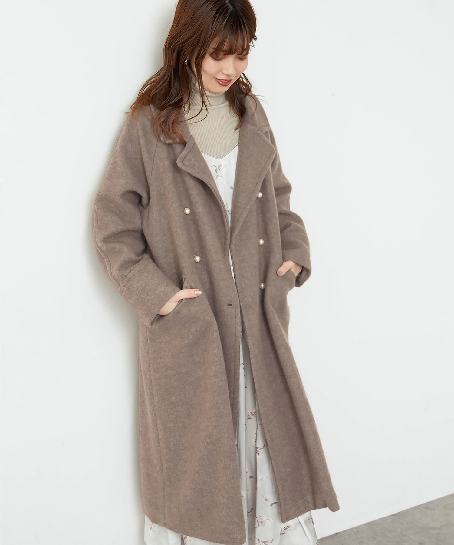 パール釦ロングチェスターコート | natural couture(ナチュラル