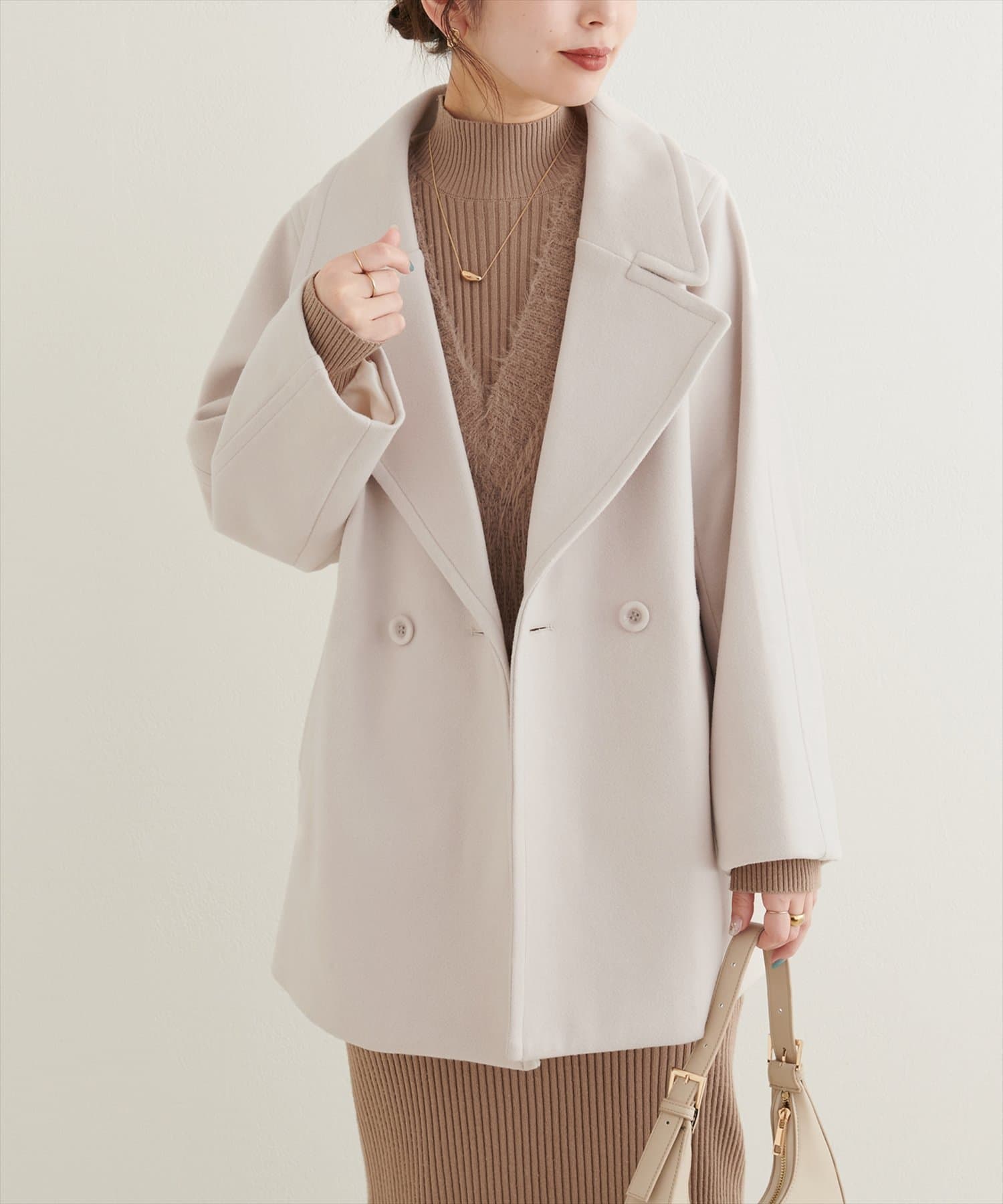 小顔効果抜群◎/BIG衿コクーンミドルコート | natural couture
