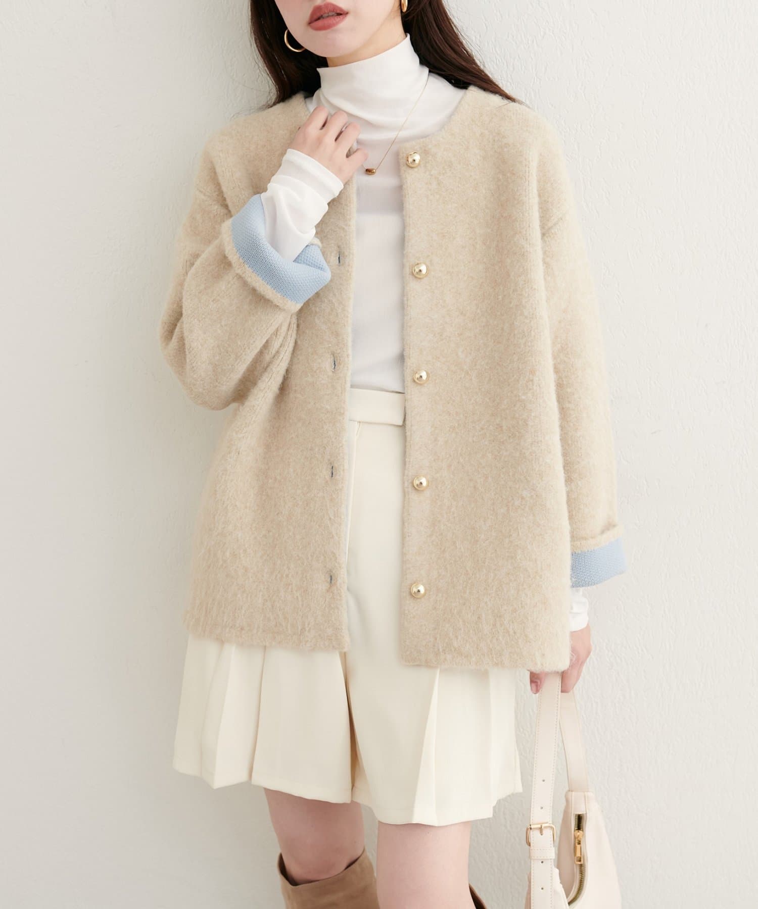 WEB限定】Wフェイス配色ニットジャケット | natural couture