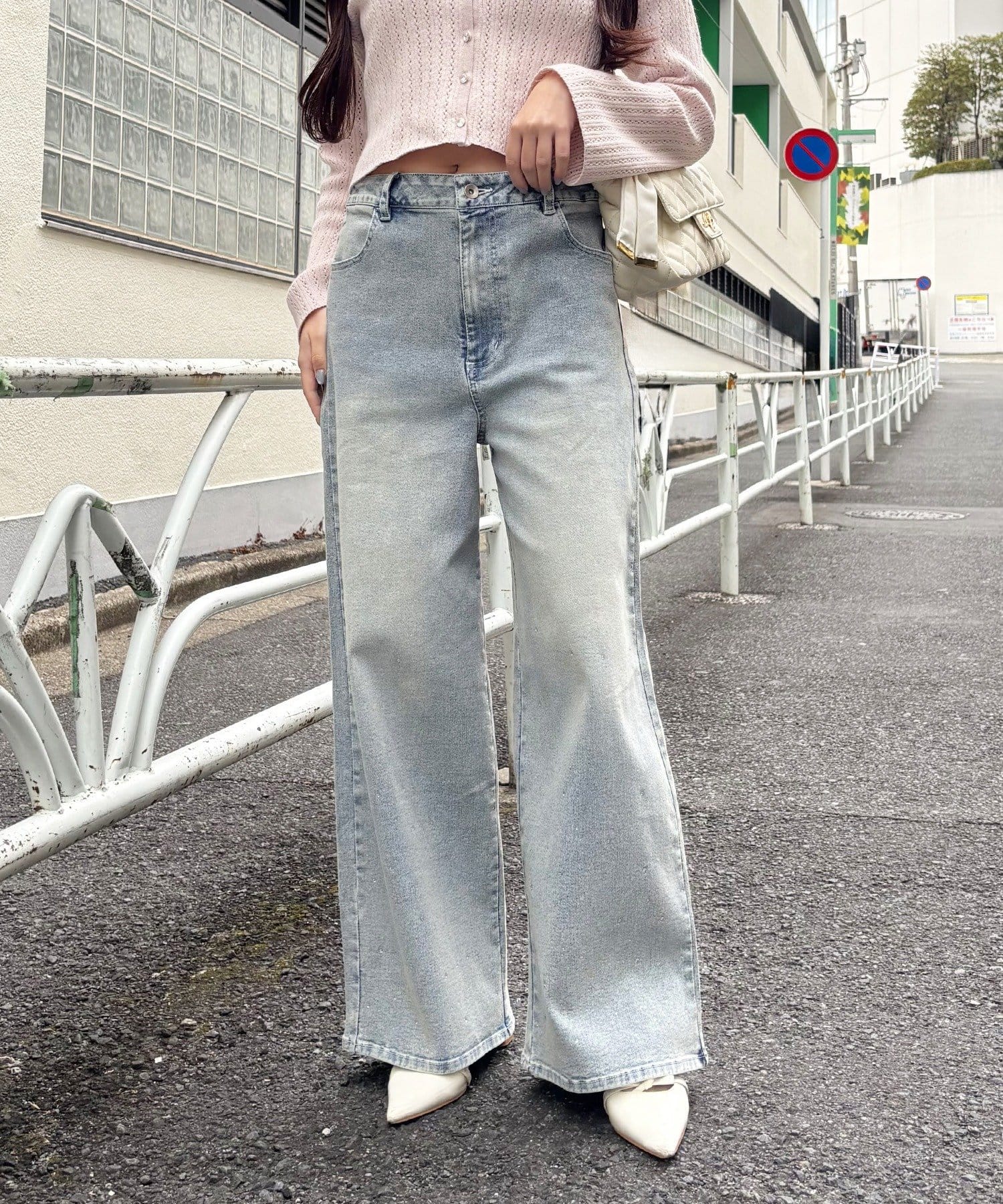 SSサイズあり/ウエスト調整可能】ビジュー付きワイドデニム | one