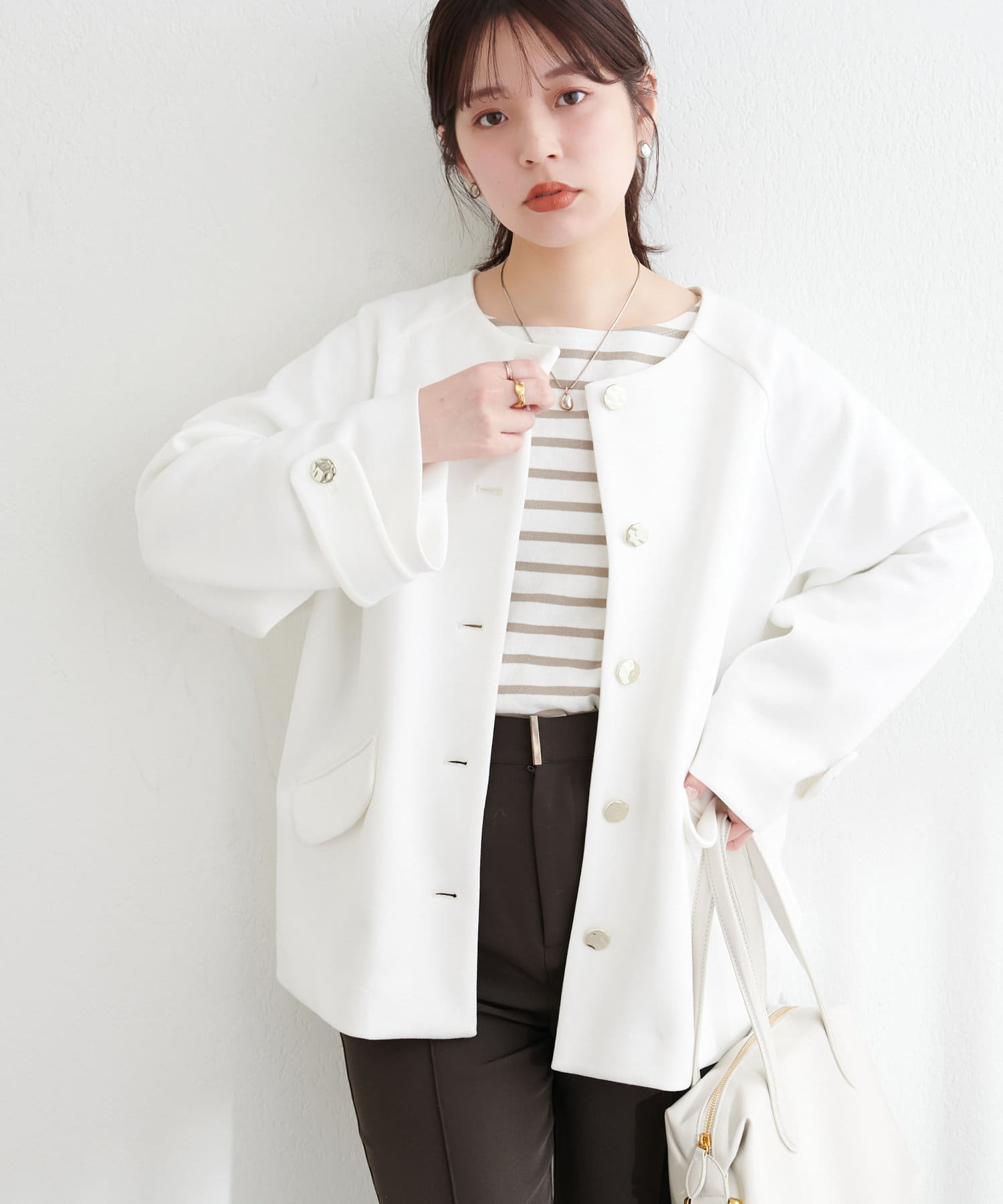 ダンボールニット金釦ミドルジャケット | natural couture(ナチュラル