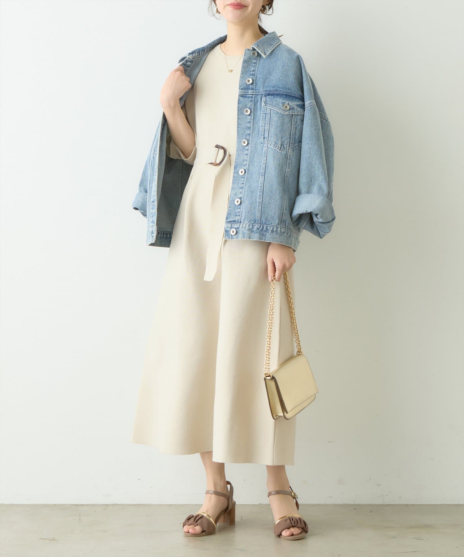 WEB限定】ランタンスリーブポリニットワンピース | natural couture