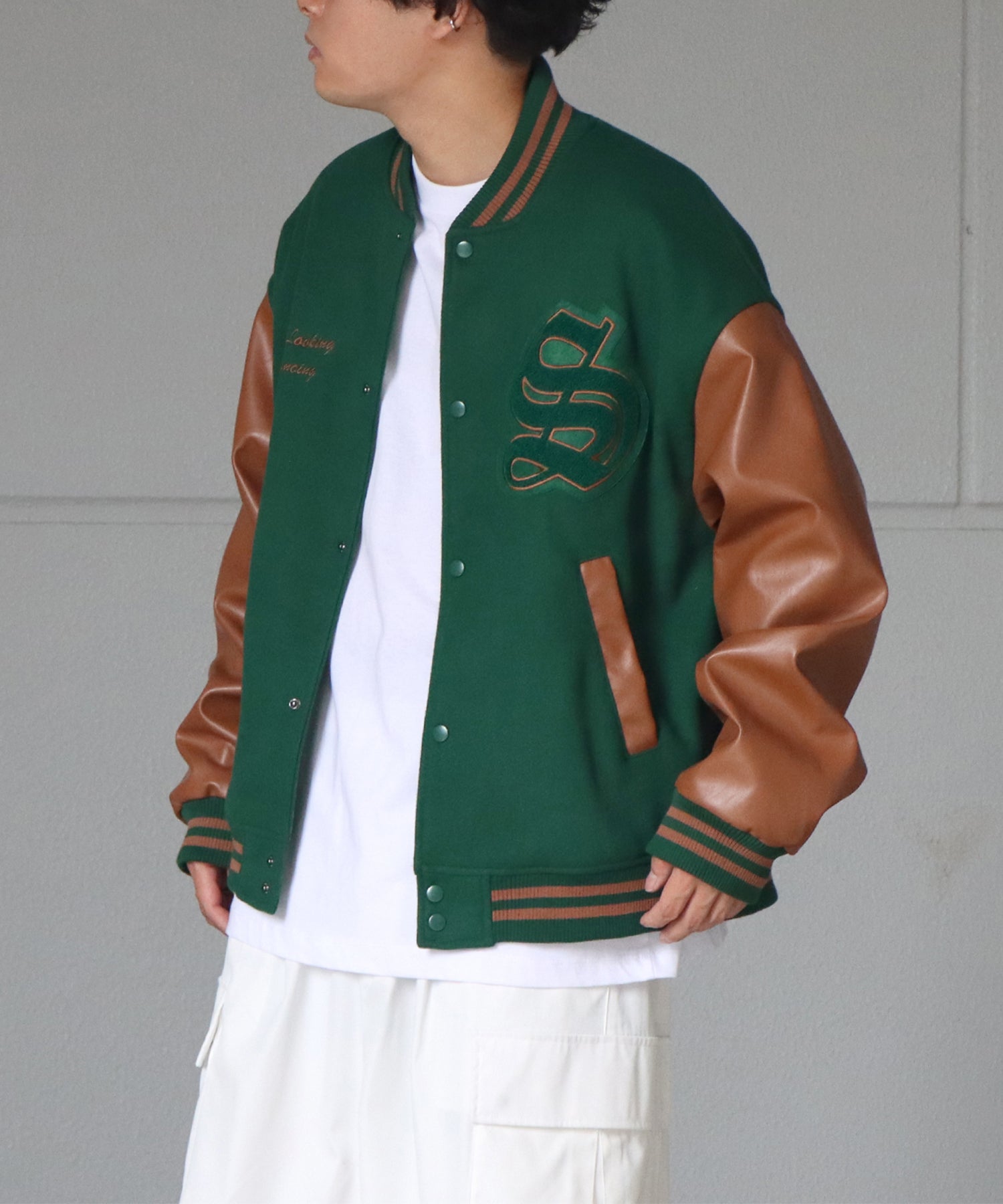 サガラワッペン刺繍 ビッグシルエットスタジャン ウールテック