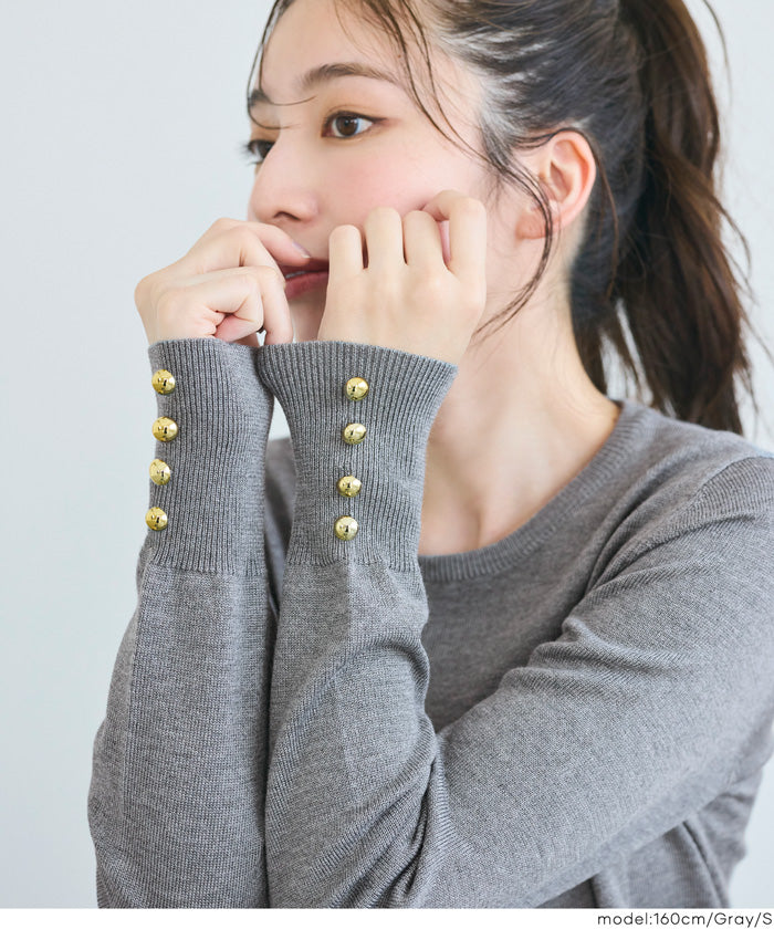 セール☆1690円→1290円 袖金ボタンニットトップス レディース メール