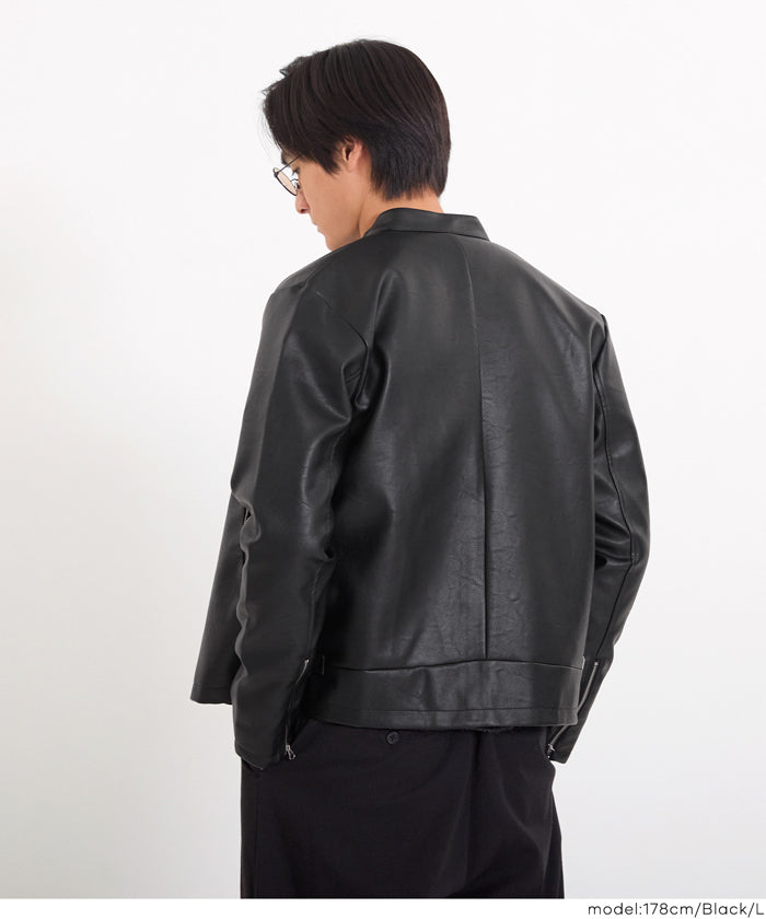 フェイクレザーシングルライダースジャケット メンズ 送料無料/メール