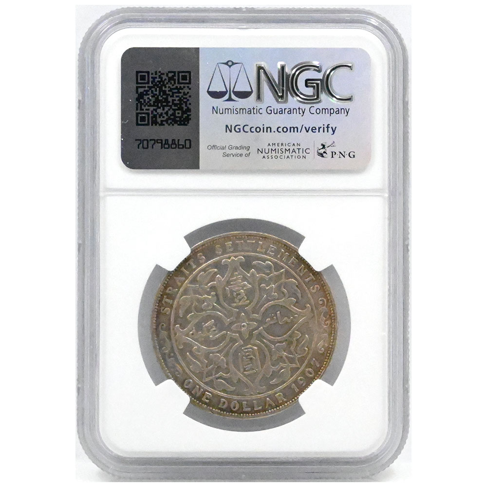 英領マレーシア 1907 エドワード7世 1ドル 銀貨 NGC AU53 6653466052