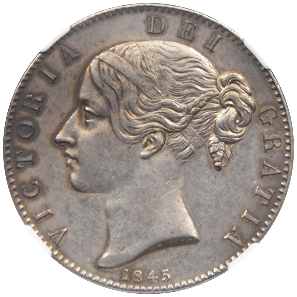 イギリス 1845 ヴィクトリア女王 クラウン 銀貨 NGC AU55 4334181009