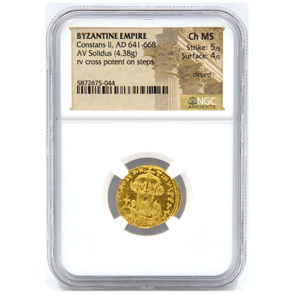 ビザンティン帝国 AD641-668 コンスタンス2世 ソリダス 金貨 NGC Ch MS