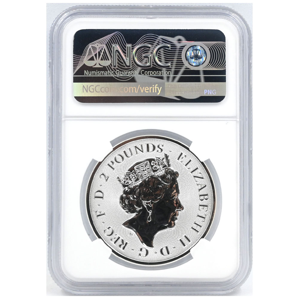 イギリス 2020 エリザベス2世 2ポンド 1オンス 銀貨 NGC MS70