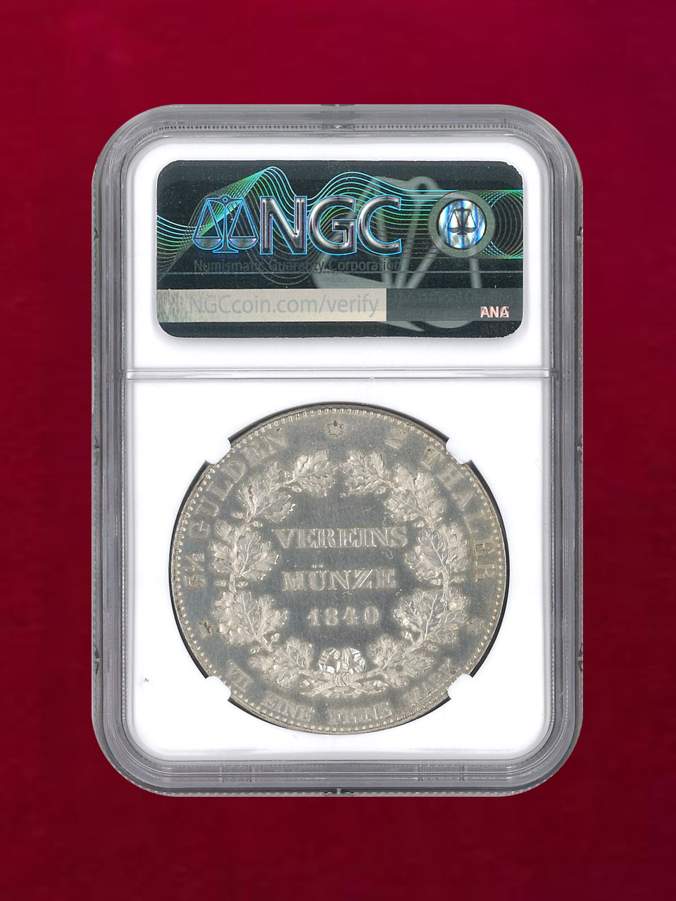 ドイツ・フランクフルト】2ターラー 銀貨 FRANKFURT-NEW MINT 1840 NGC