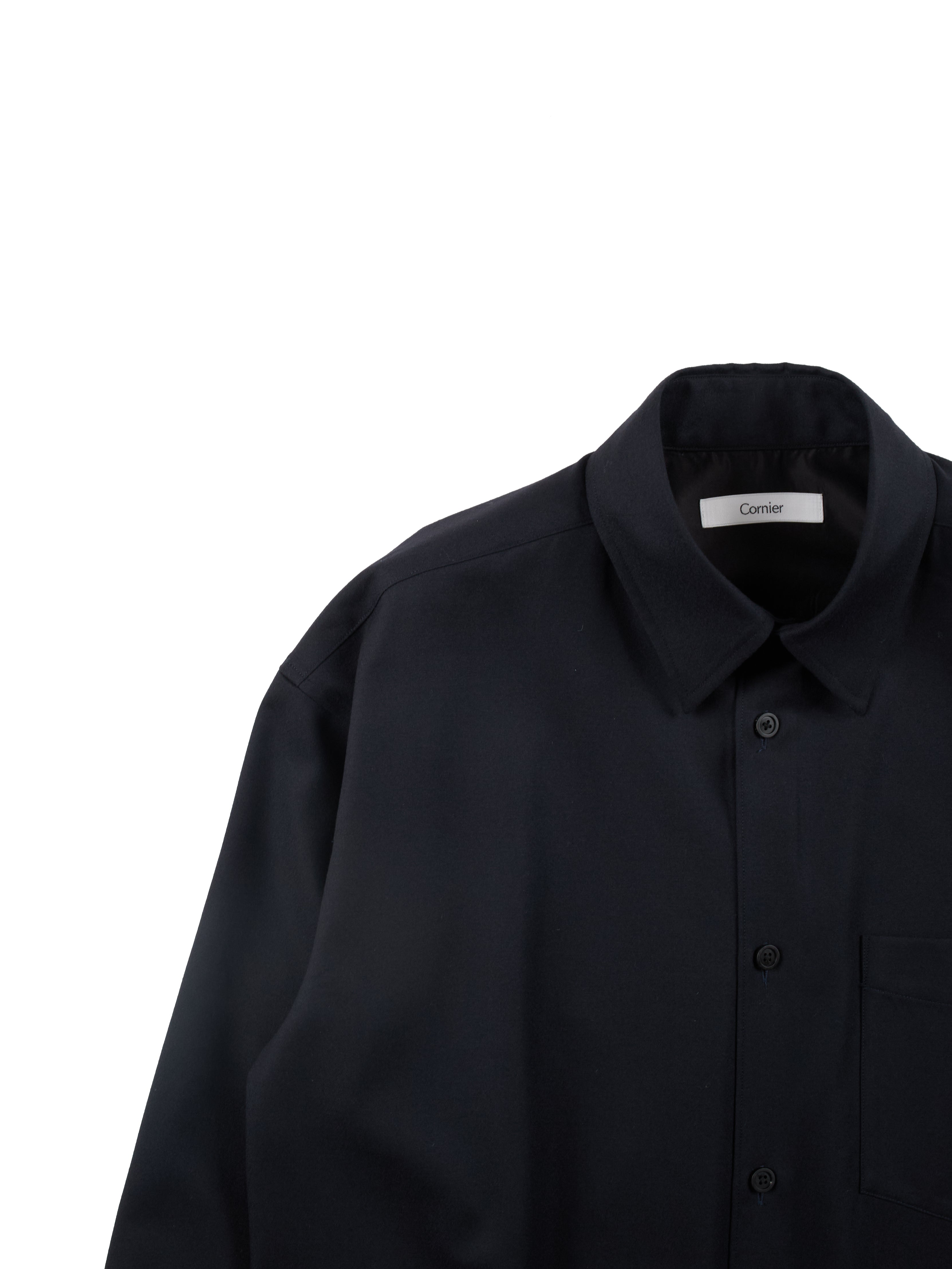 Super160's WOOL LIGHT MILLED SHIRTS｜SPACE NAVY – Cornier