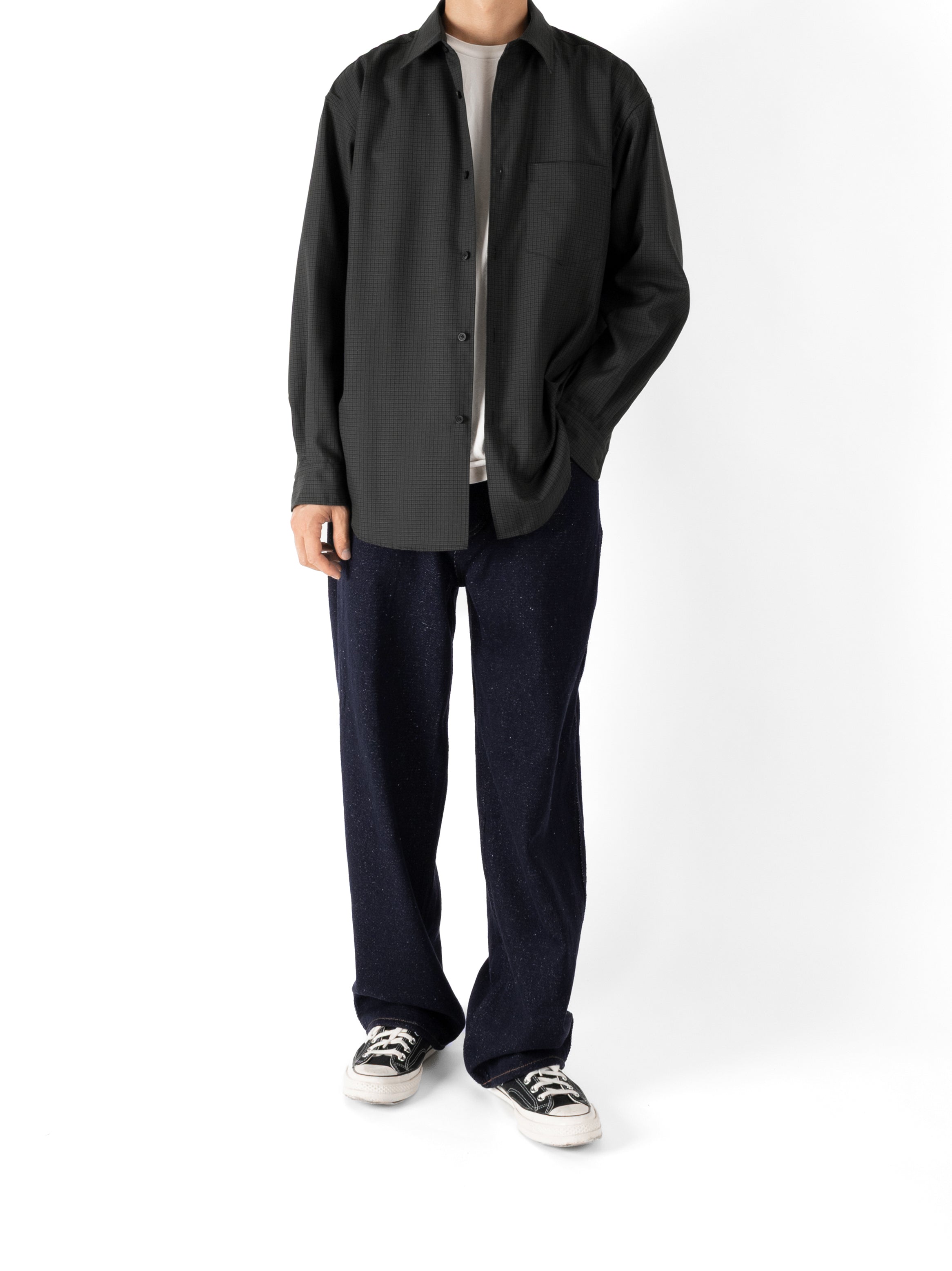 Super160's WOOL/SILK CHECK SHIRTS｜BLACK CHECK – Cornier