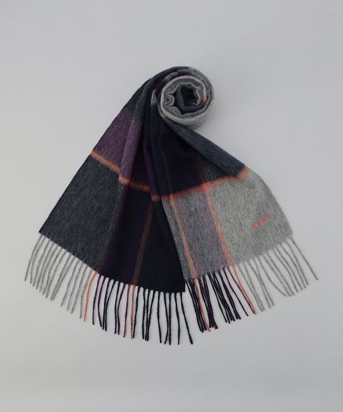 ワンポイント刺繍ウールチェックマフラー