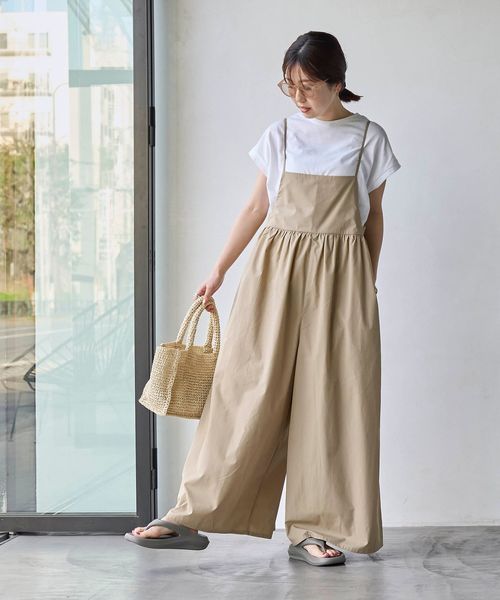 2セットアイテム】フレンチスリーブTシャツ×ギャザーサロペット