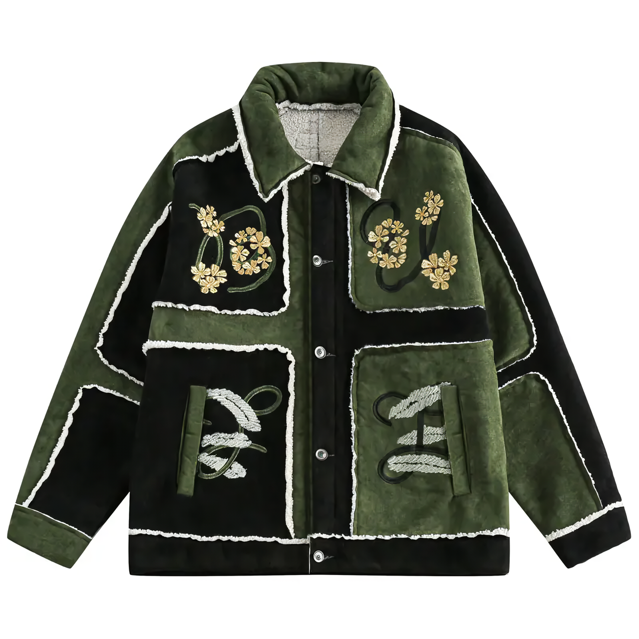 CLOUT COLLECTION ™ | 'Grove' Floral Suede Embroidered Fleece Jacket