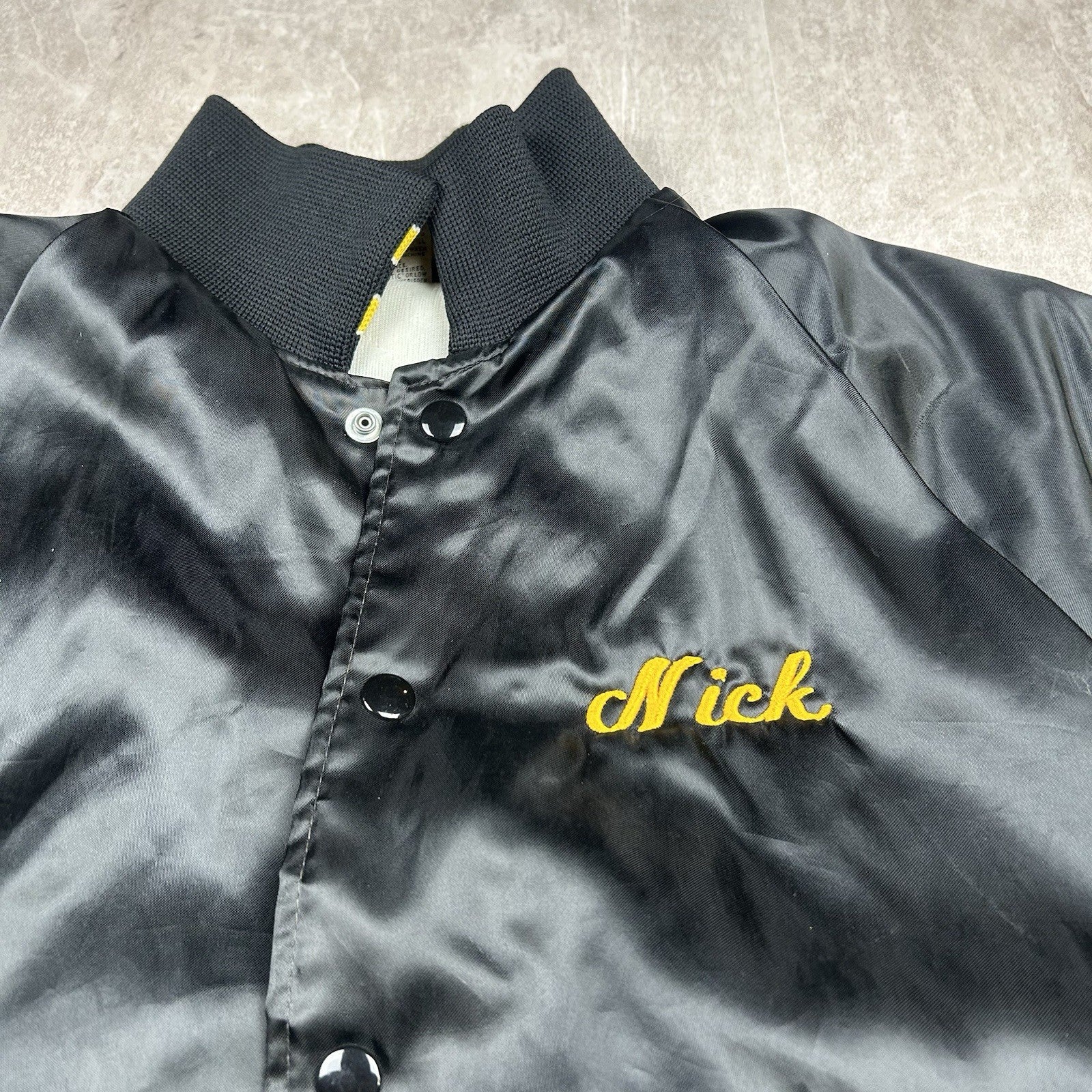 Vintage 80s Aristo-Jac Black Bomber Jacket Mobil Pistol League