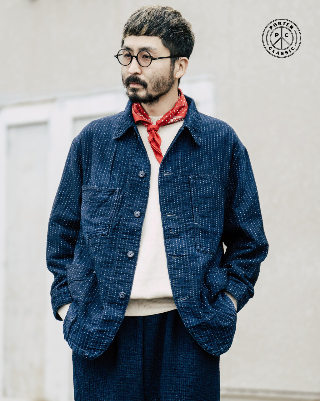 PORTER CLASSIC カバーオール 刺し子 ストライプ アウター SASHIKO