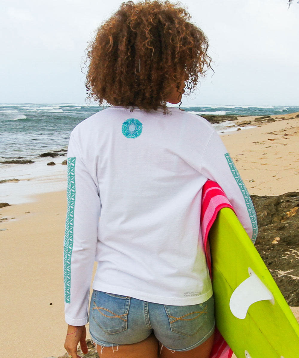 Ocean Blue - White Long Sleeve Crewneck T-Shirt