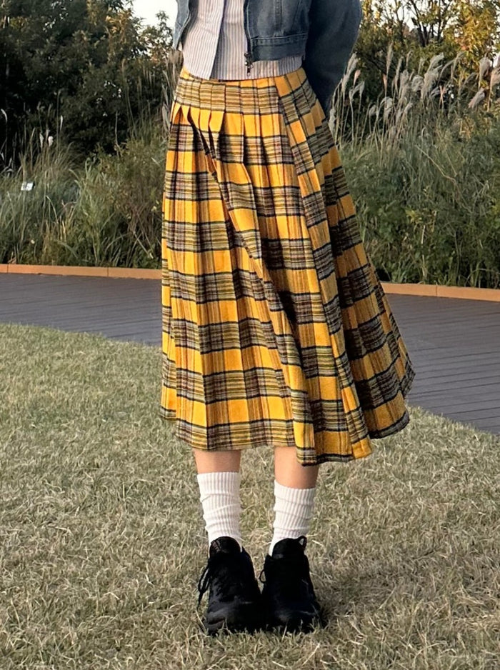 イエローチェックミディアムスカート DPA43234 – CRAMMY