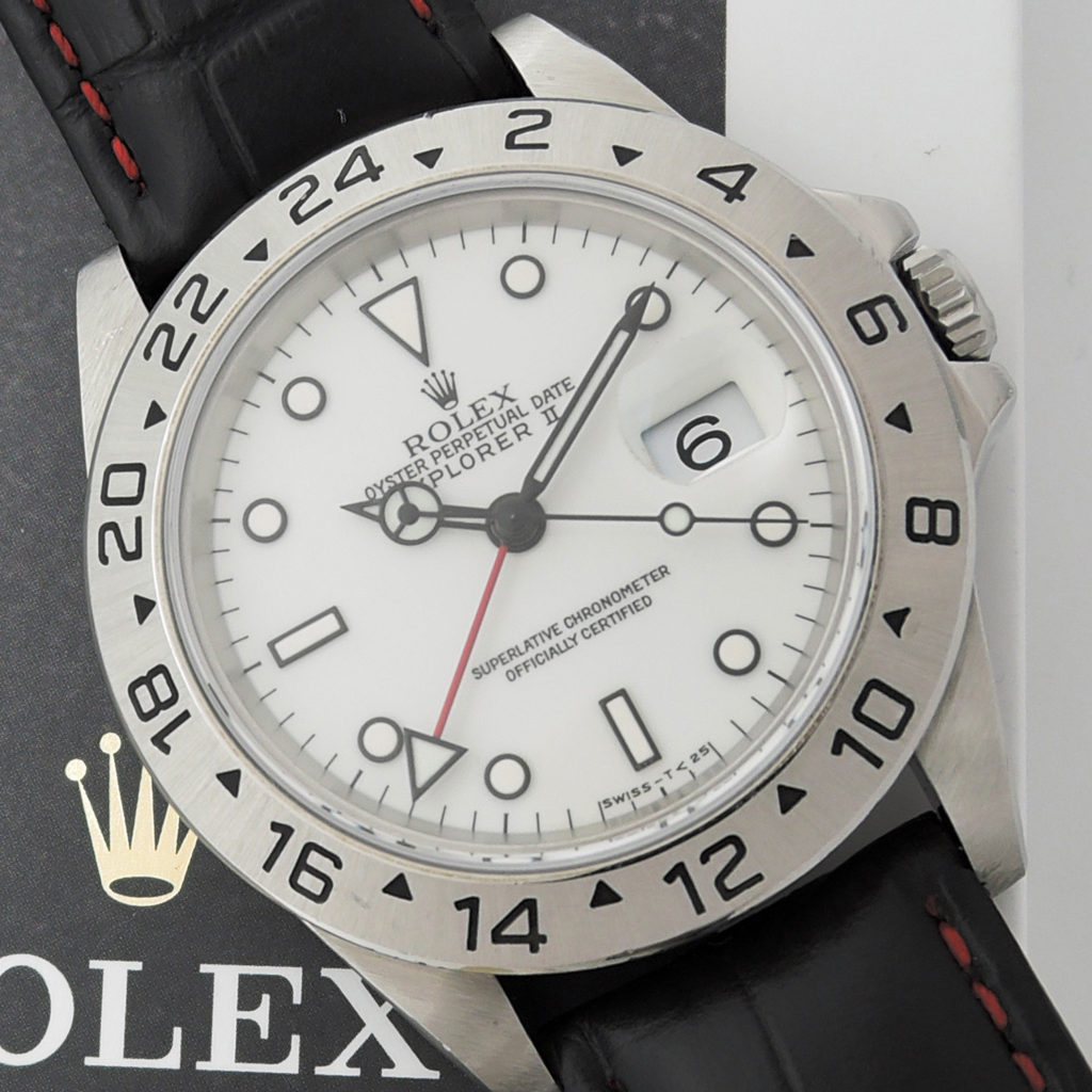 ROLEX エクスプローラーⅡ16570 T番 白文字盤 T-25 革ベルト 保証書