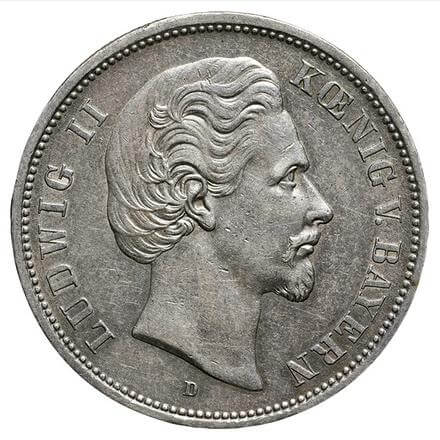 ドイツ バイエルン ルートヴィヒ2世(1864-1886) 5マルク銀貨 1875(D