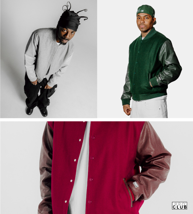 品質の高いウールとヴィーガンレザーを使用したバーシティジャケット