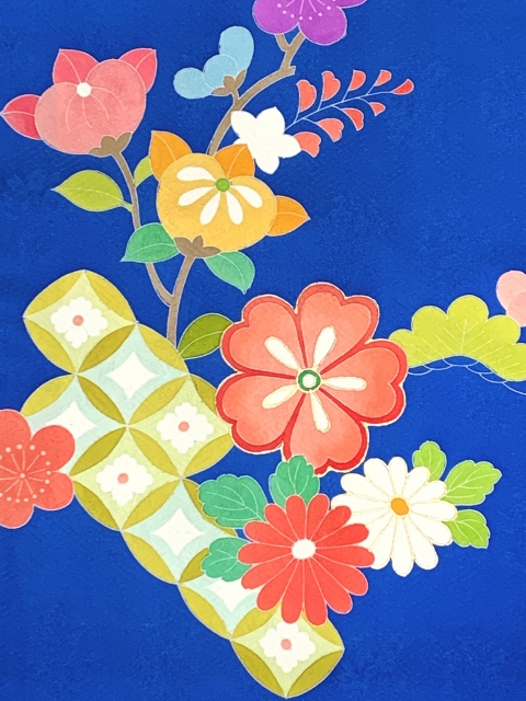 七五三 7歳 着物 女の子用 正絹 手描 盛金加工 金駒刺繍 古典柄 絵羽