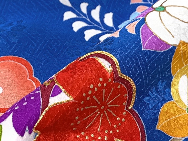 七五三 7歳 着物 女の子用 正絹 手描 盛金加工 金駒刺繍 古典柄 絵羽