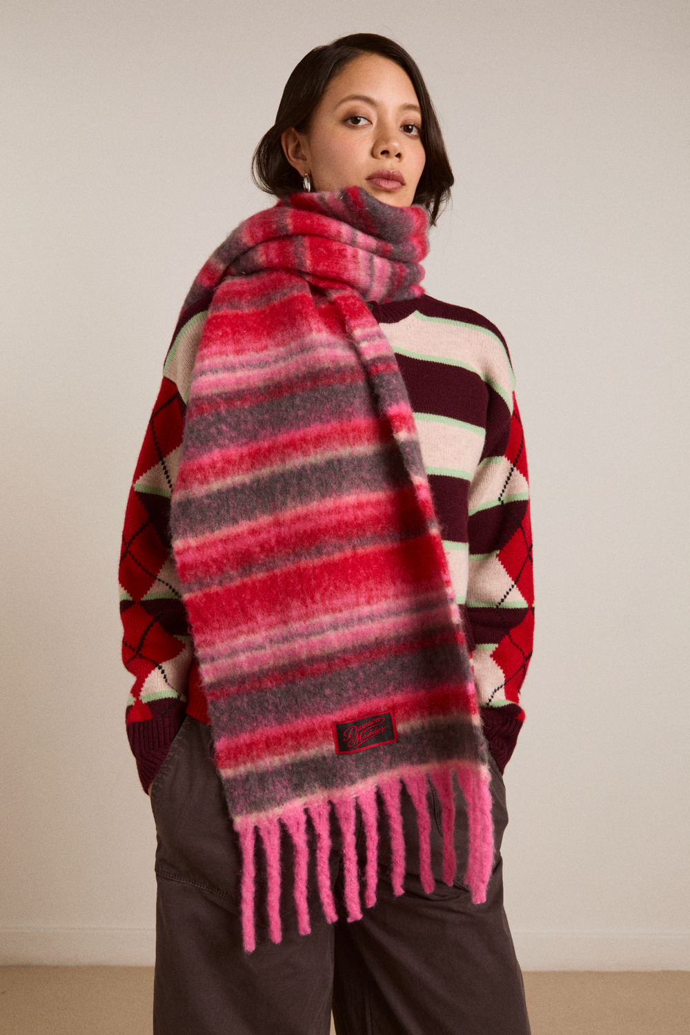brushed oversized scarf in pink pop stripe – Damson Madder