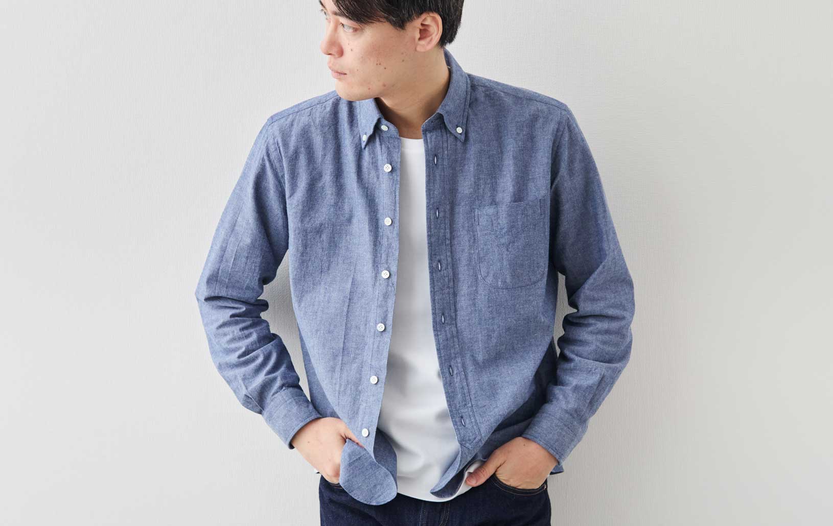 児島Denim 復刻ダンガリーシャツ/ボタンダウン/ネイビー | Factelier