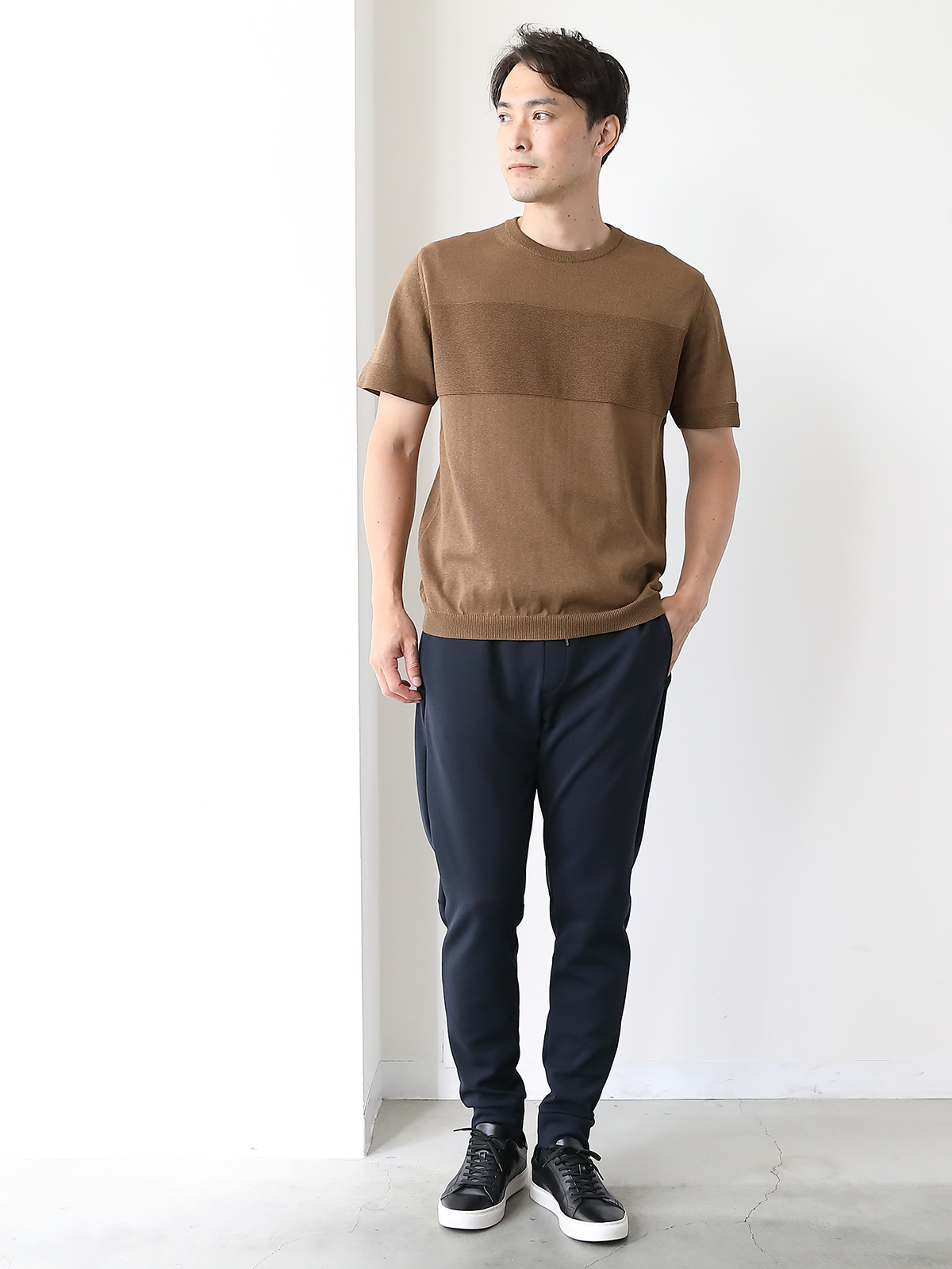 超軽量の洗える和紙ニットTシャツ/ショートスリーブ/ブラウン