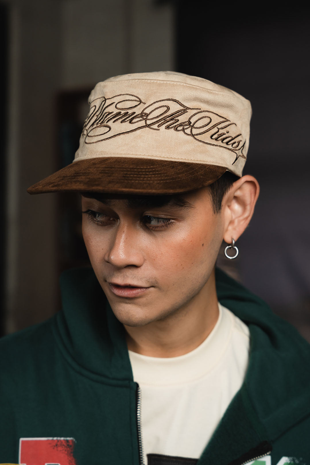 CALLIGRAPHY PILLBOX CAP- CREAM / BROWN – Don't Blame The Kids Apparel