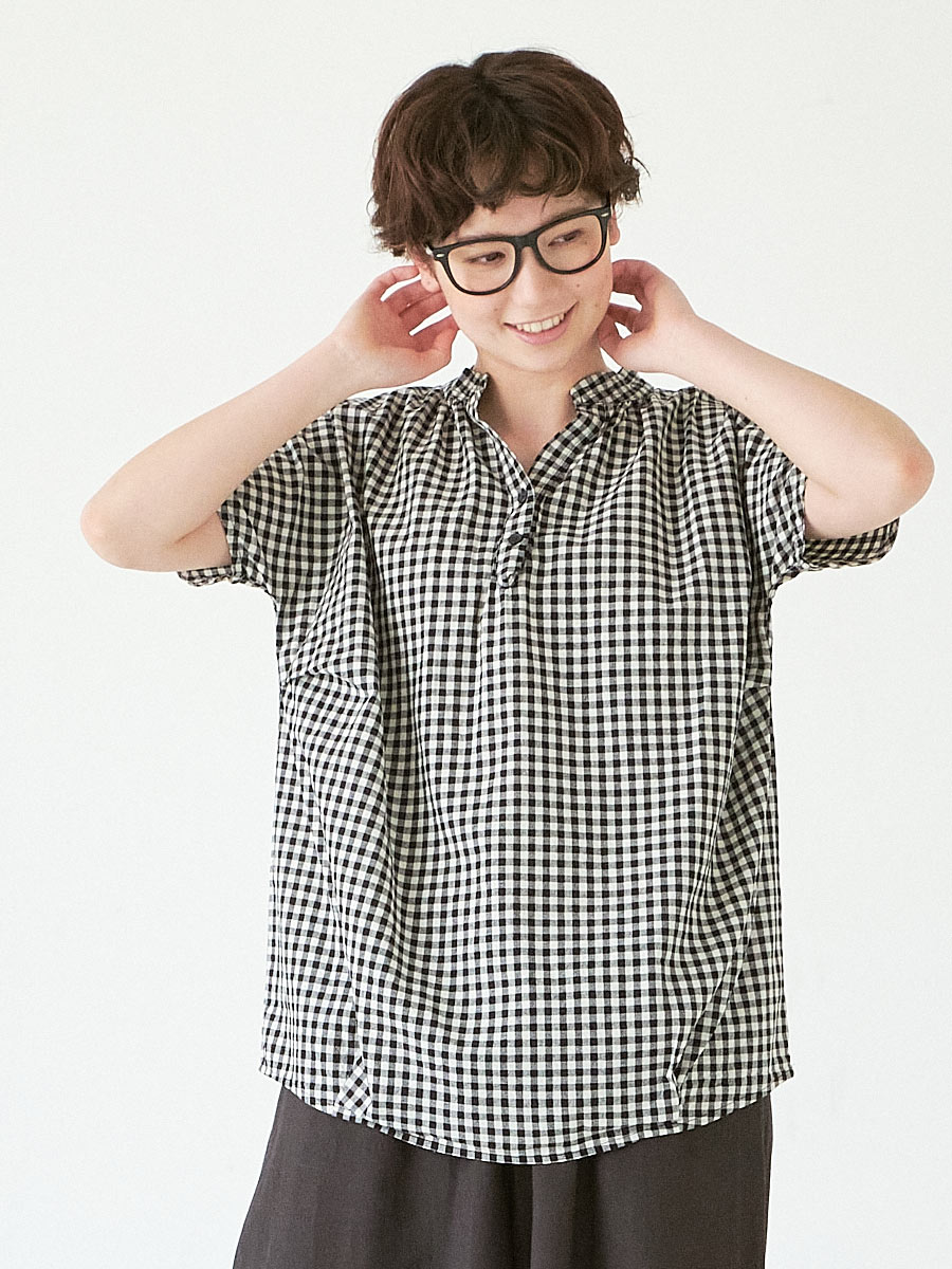 コットンギンガムチェックスキッパーブラウス | シャツBLハンソデ