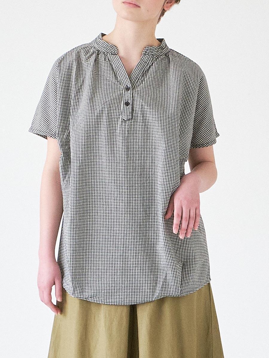 コットンギンガムチェックスキッパーブラウス | シャツBLハンソデ
