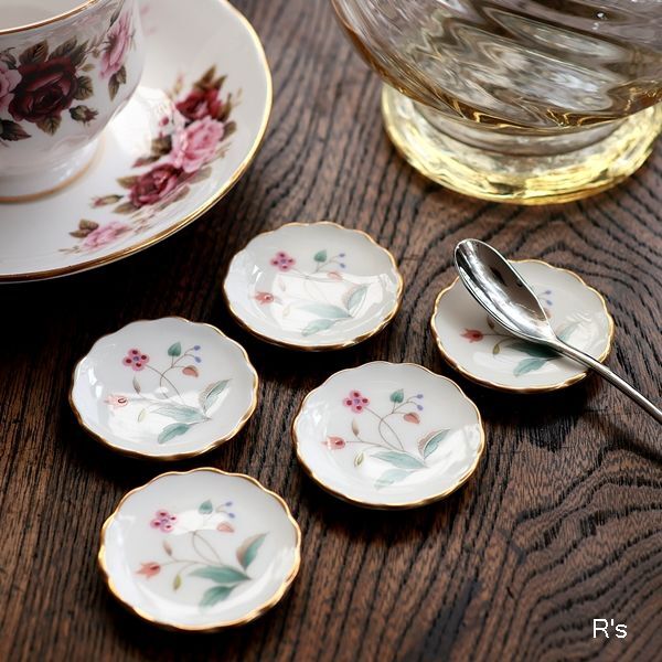 ノリタケ Bone China スプーンレスト5客セット 花柄 金彩 未使用品（ヒ